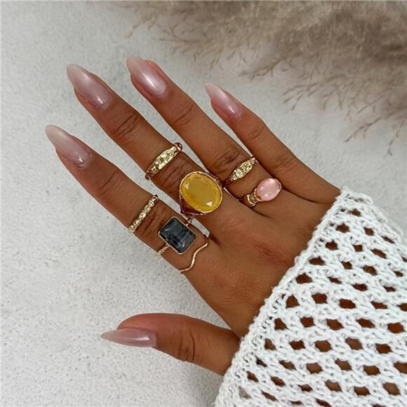 Chunky Gold Rings Set - Picture 2 of 7